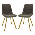 Kd Americana 33 x 17 x 22.24 in. Markley Modern Leather Dining Chair with Gold Leg, Grey, 2PK KD2609728